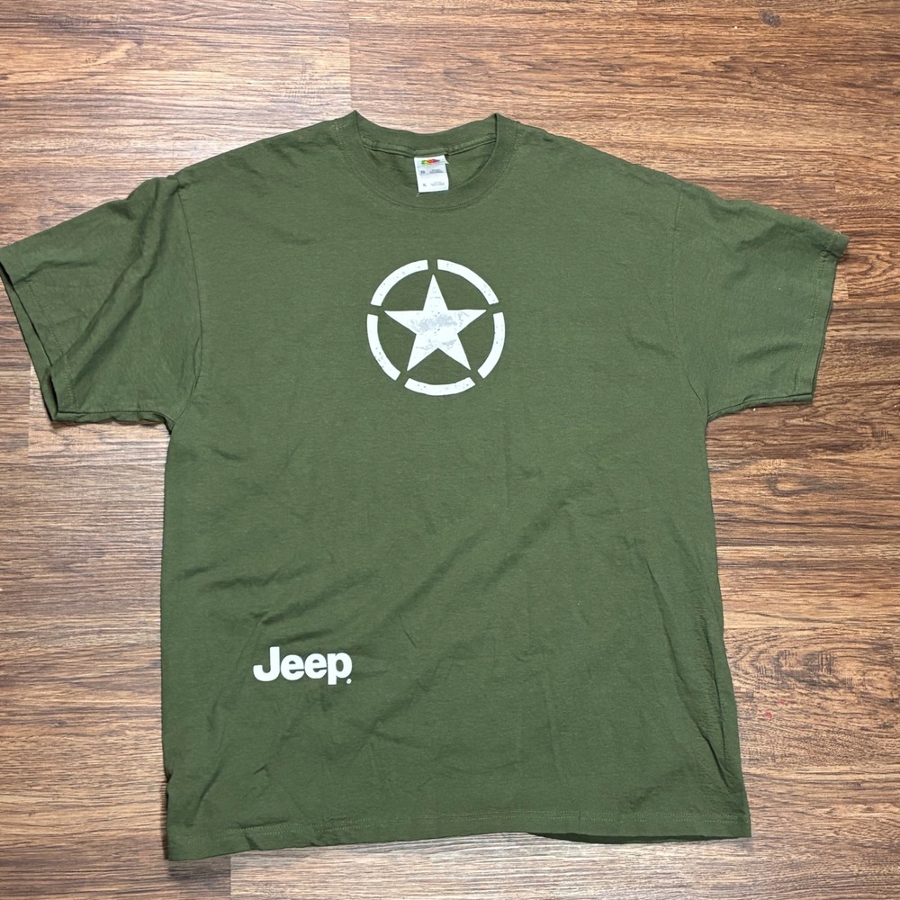 Jeep Military Star Army Green Graphic T Shirt Mens XL Fruit of the Loom